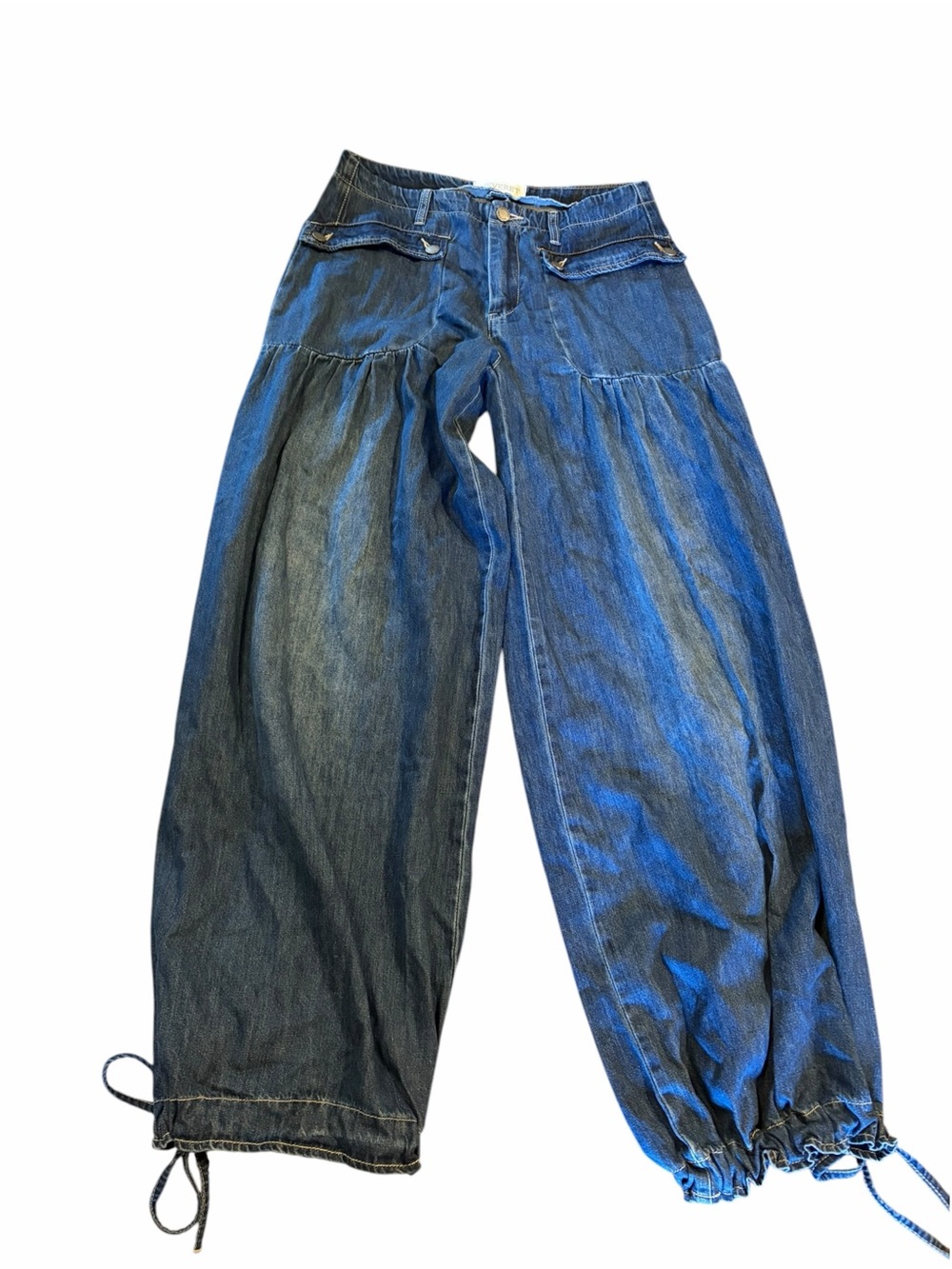 VERVET Drawstring Hem Balloon Leg Jeans Cargo Pockets - Picture 3 of 9